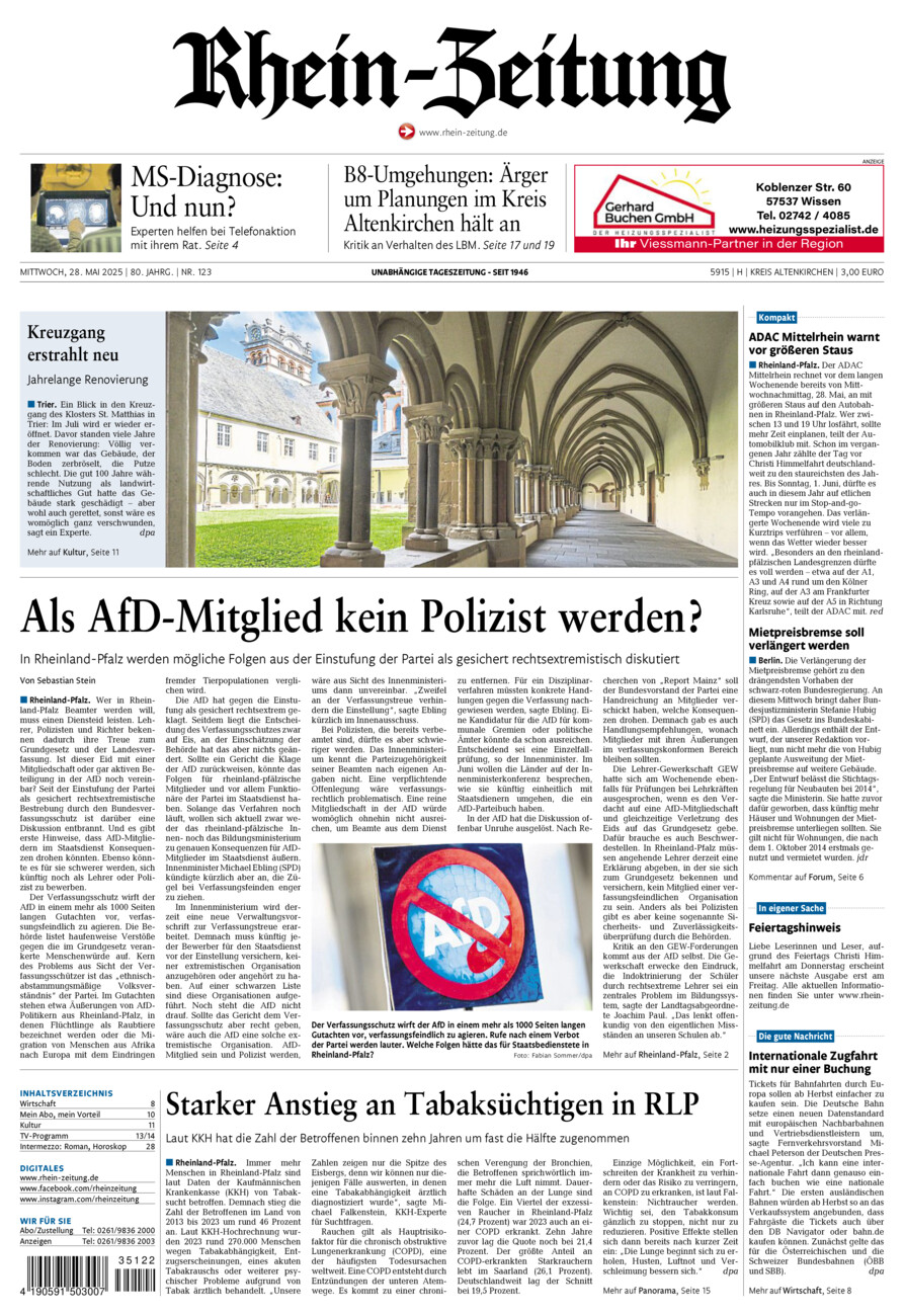 Rhein-Zeitung Kreis Altenkirchen vom Mittwoch, 28.05.2025