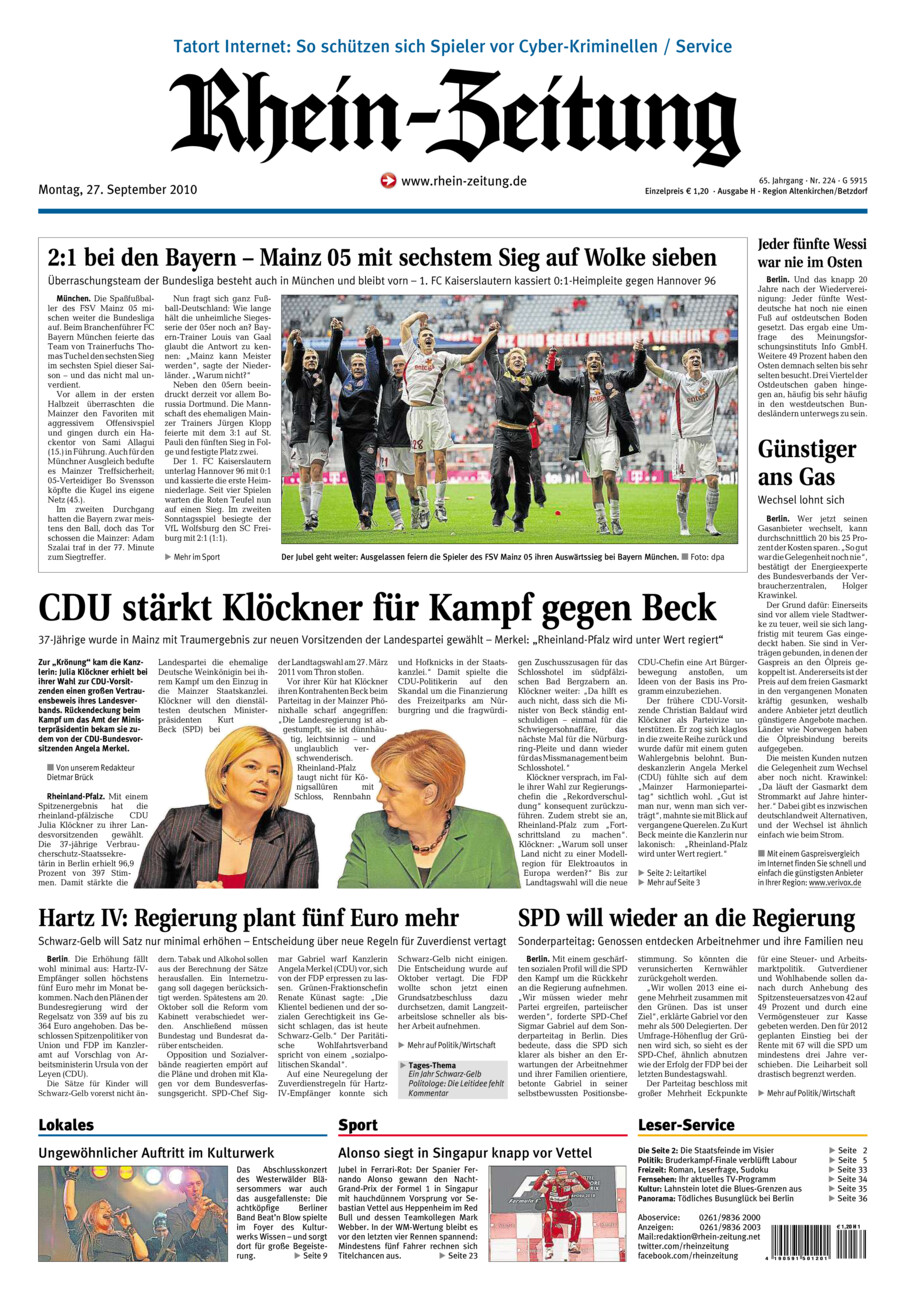 Rhein-Zeitung Kreis Altenkirchen vom Montag, 27.09.2010