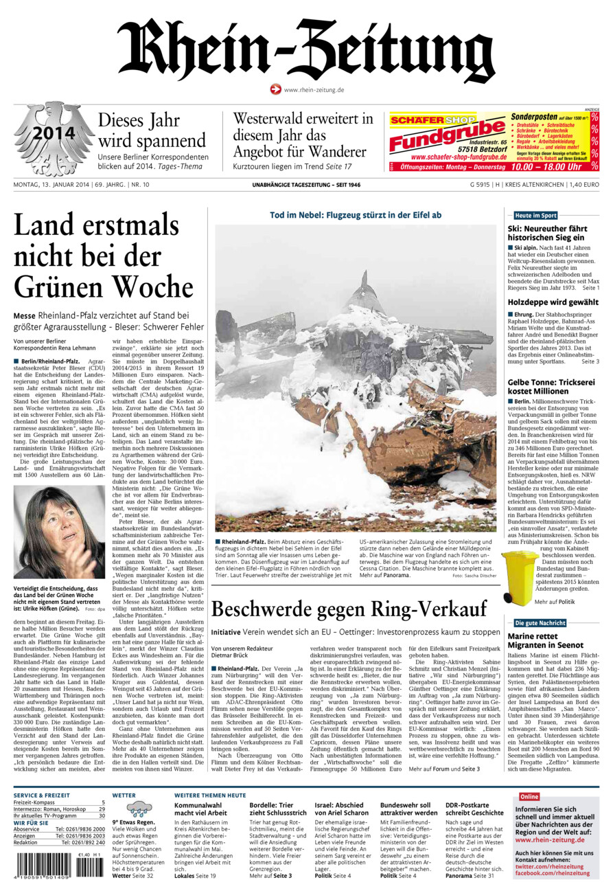 Rhein-Zeitung Kreis Altenkirchen vom Montag, 13.01.2014