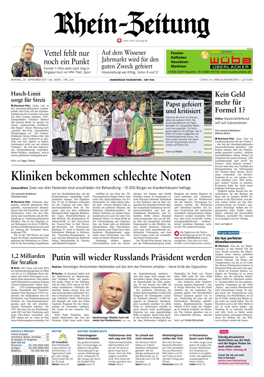 Rhein-Zeitung Kreis Altenkirchen vom Montag, 26.09.2011