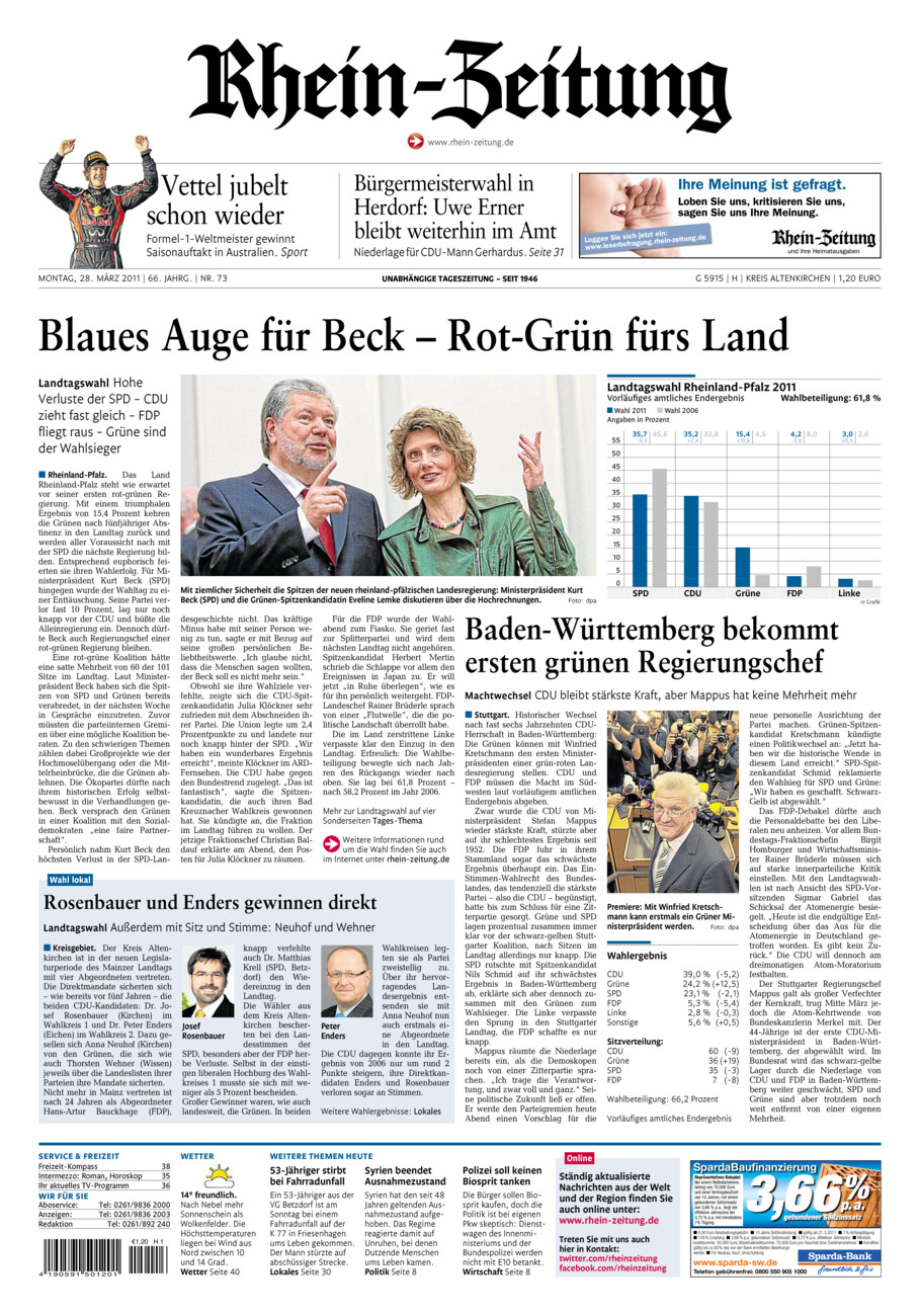 Rhein-Zeitung Kreis Altenkirchen vom Montag, 28.03.2011
