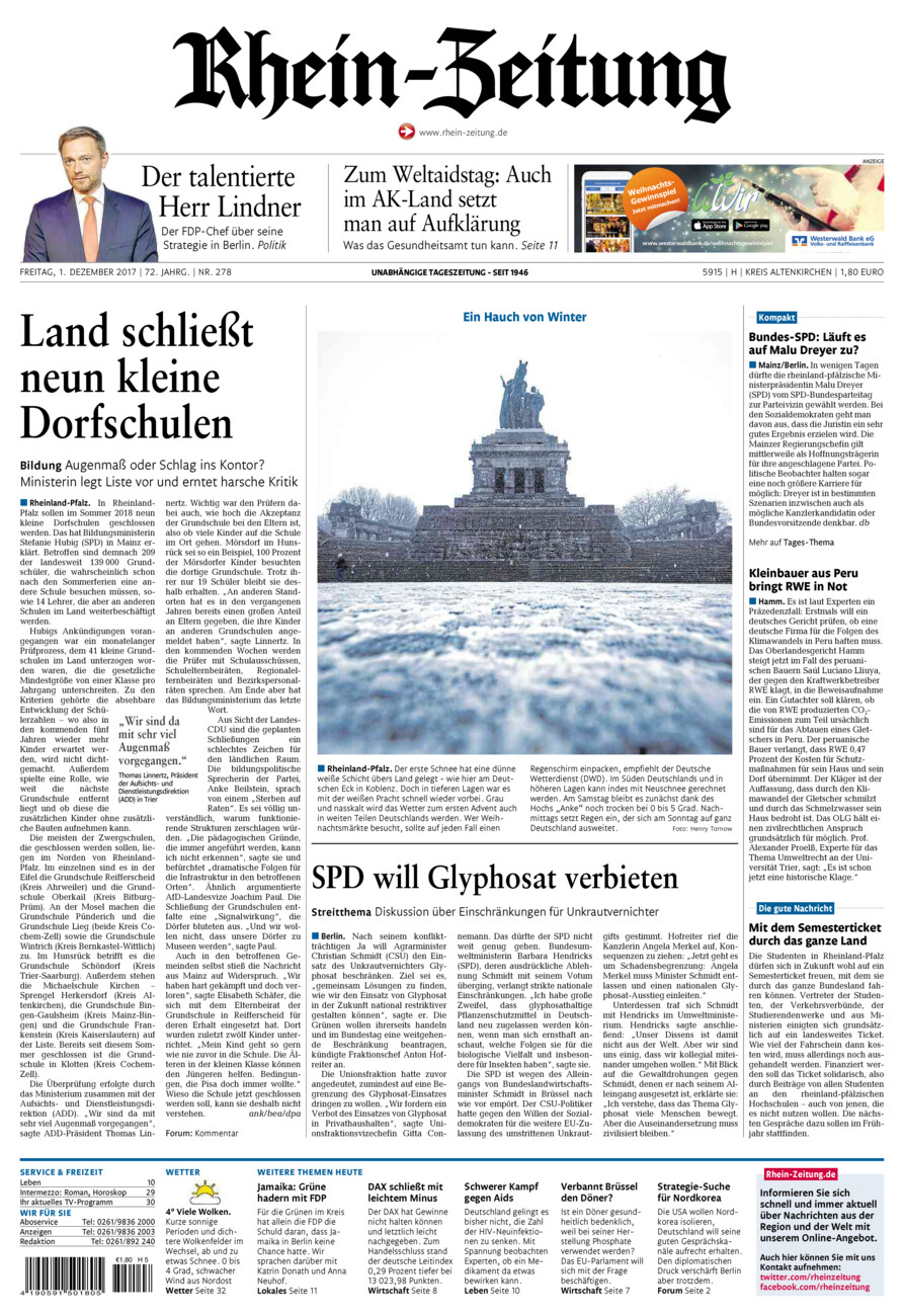 Rhein-Zeitung Kreis Altenkirchen vom Freitag, 01.12.2017
