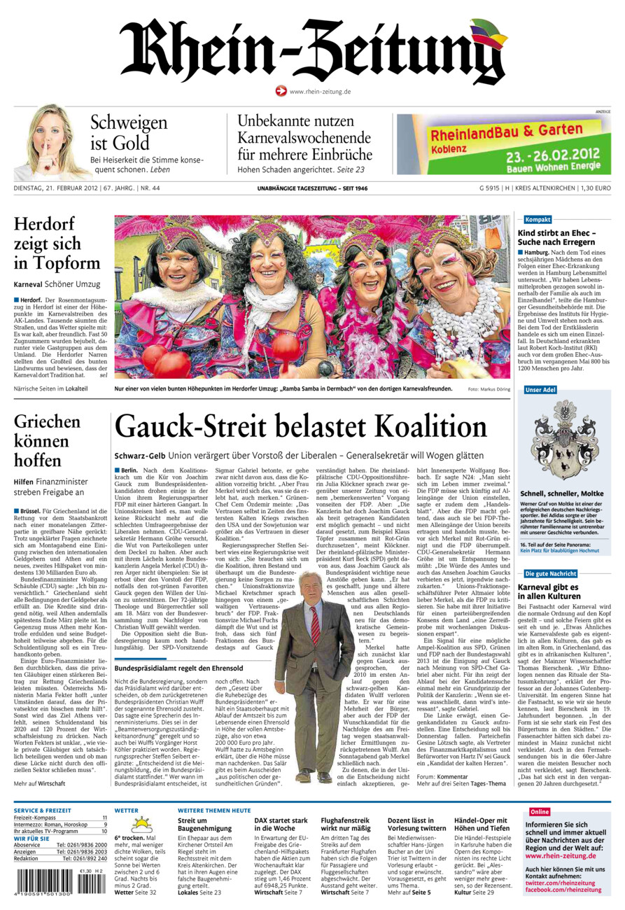 Rhein-Zeitung Kreis Altenkirchen vom Dienstag, 21.02.2012