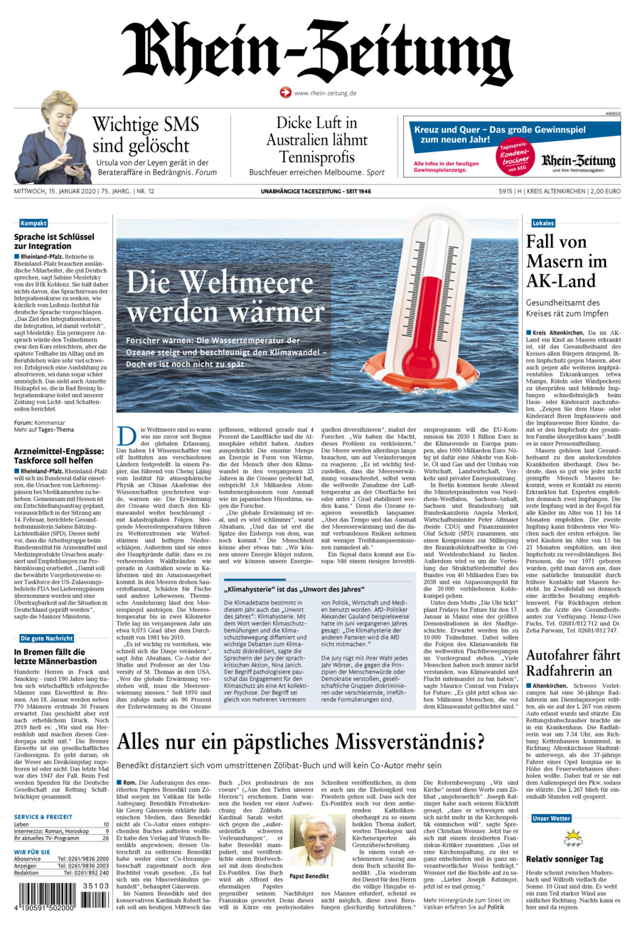 Rhein-Zeitung Kreis Altenkirchen vom Mittwoch, 15.01.2020