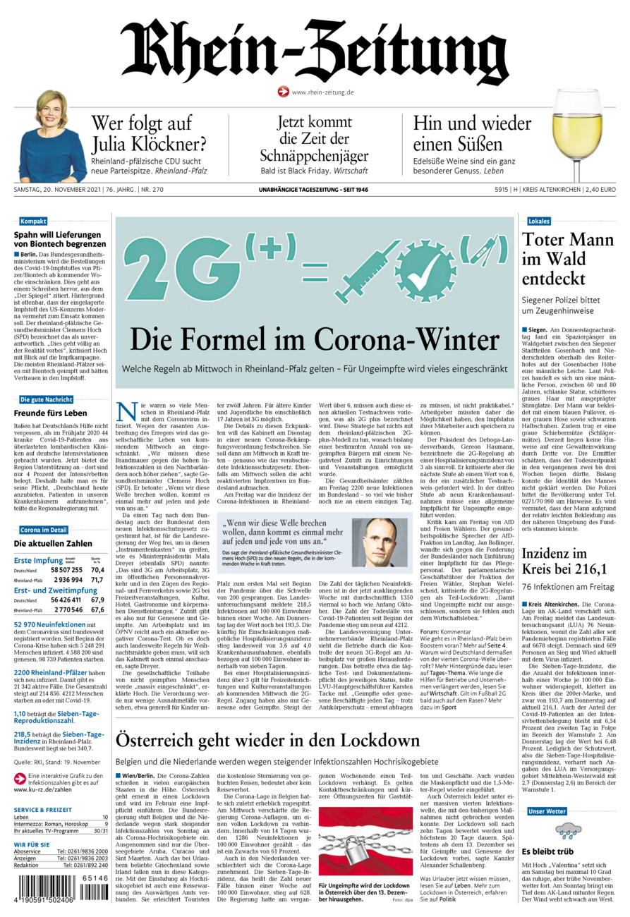 Rhein-Zeitung Kreis Altenkirchen vom Samstag, 20.11.2021