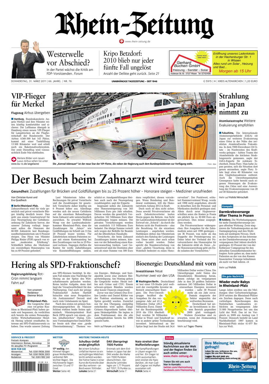 Rhein-Zeitung Kreis Altenkirchen vom Donnerstag, 31.03.2011