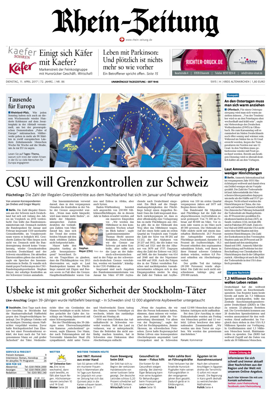 Rhein-Zeitung Kreis Altenkirchen vom Dienstag, 11.04.2017