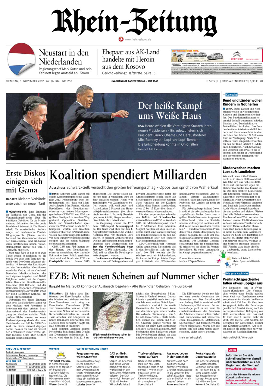 Rhein-Zeitung Kreis Altenkirchen vom Dienstag, 06.11.2012