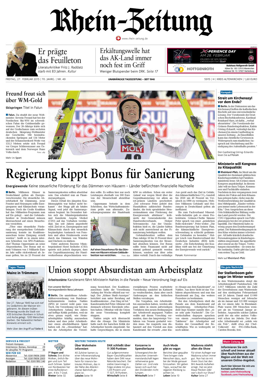 Rhein-Zeitung Kreis Altenkirchen vom Freitag, 27.02.2015