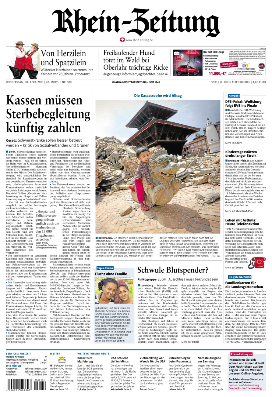 Rhein-Zeitung Kreis Altenkirchen vom Donnerstag, 30.04.2015