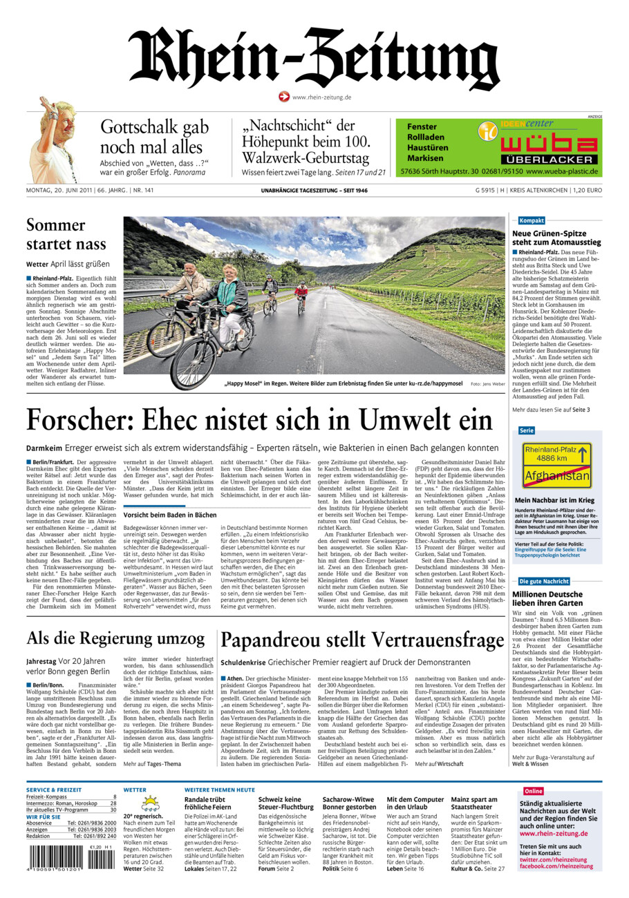 Rhein-Zeitung Kreis Altenkirchen vom Montag, 20.06.2011