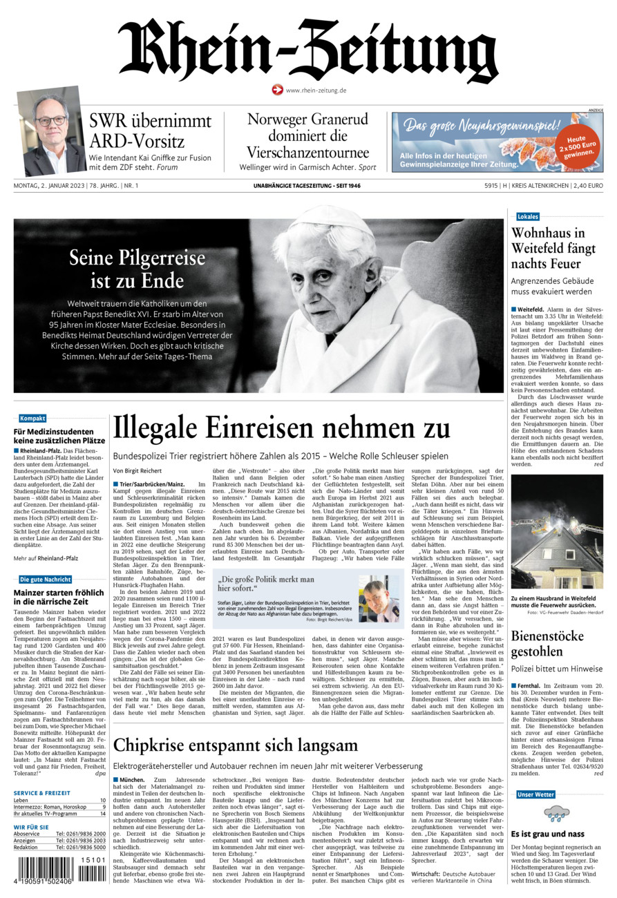 Rhein-Zeitung Kreis Altenkirchen vom Montag, 02.01.2023