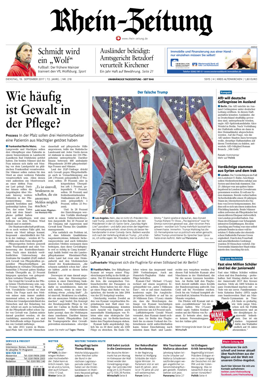 Rhein-Zeitung Kreis Altenkirchen vom Dienstag, 19.09.2017