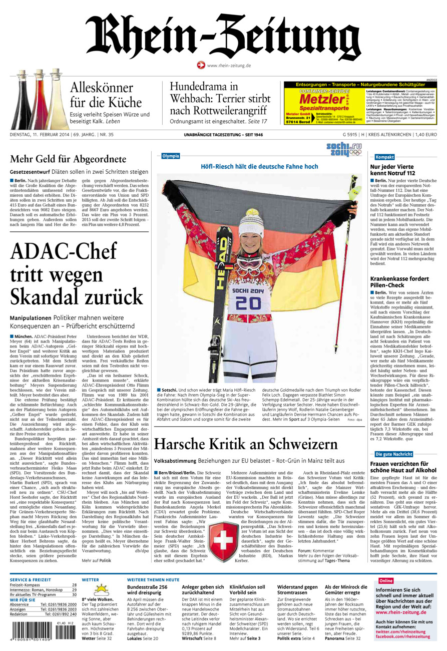Rhein-Zeitung Kreis Altenkirchen vom Dienstag, 11.02.2014