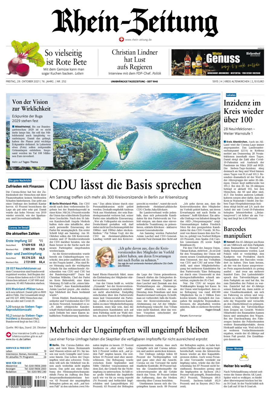 Rhein-Zeitung Kreis Altenkirchen vom Freitag, 29.10.2021