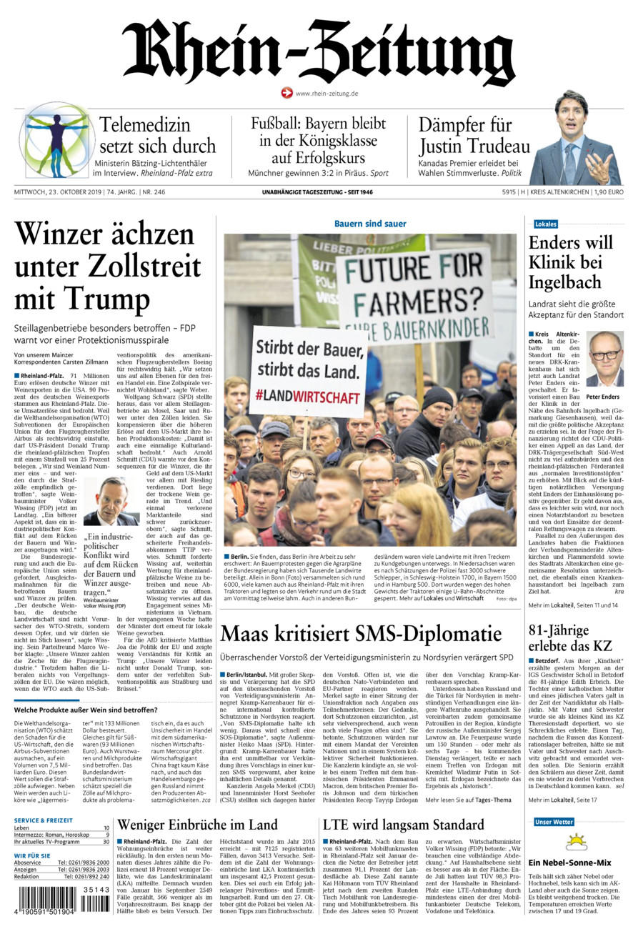 Rhein-Zeitung Kreis Altenkirchen vom Mittwoch, 23.10.2019