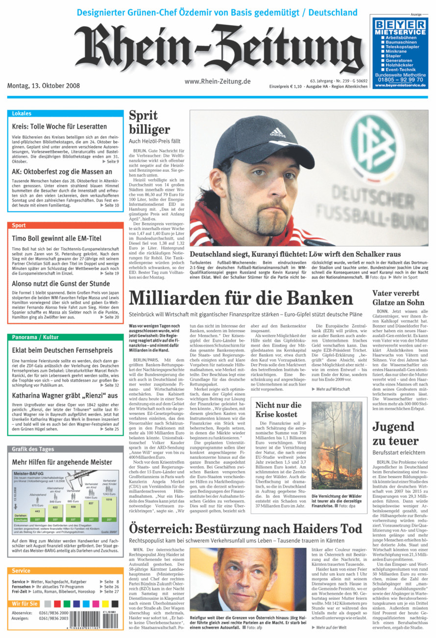 Rhein-Zeitung Kreis Altenkirchen vom Montag, 13.10.2008