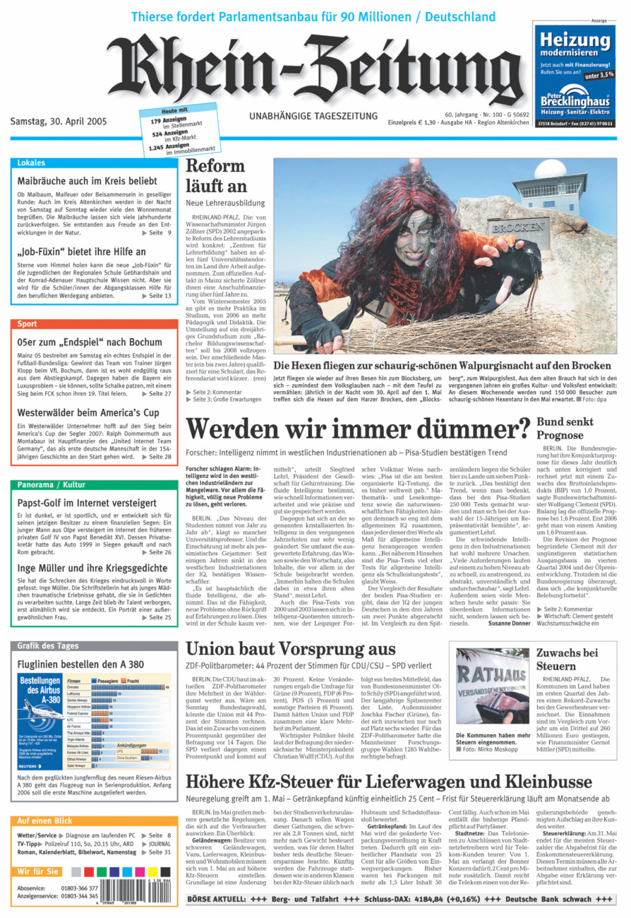 Rhein-Zeitung Kreis Altenkirchen vom Samstag, 30.04.2005