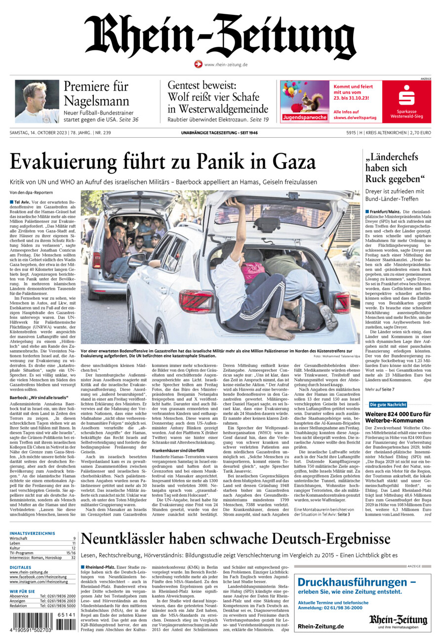Rhein-Zeitung Kreis Altenkirchen vom Samstag, 14.10.2023