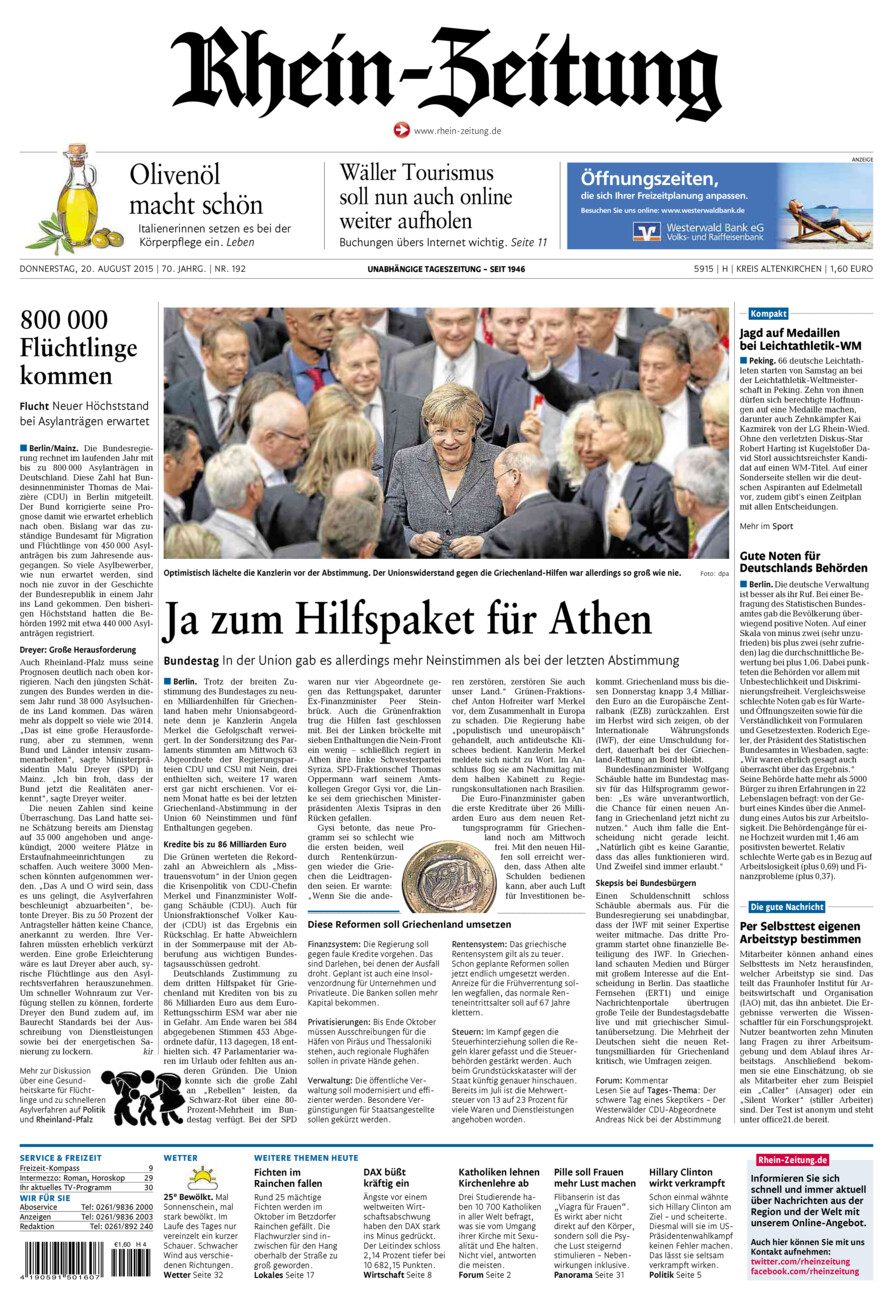 Rhein-Zeitung Kreis Altenkirchen vom Donnerstag, 20.08.2015