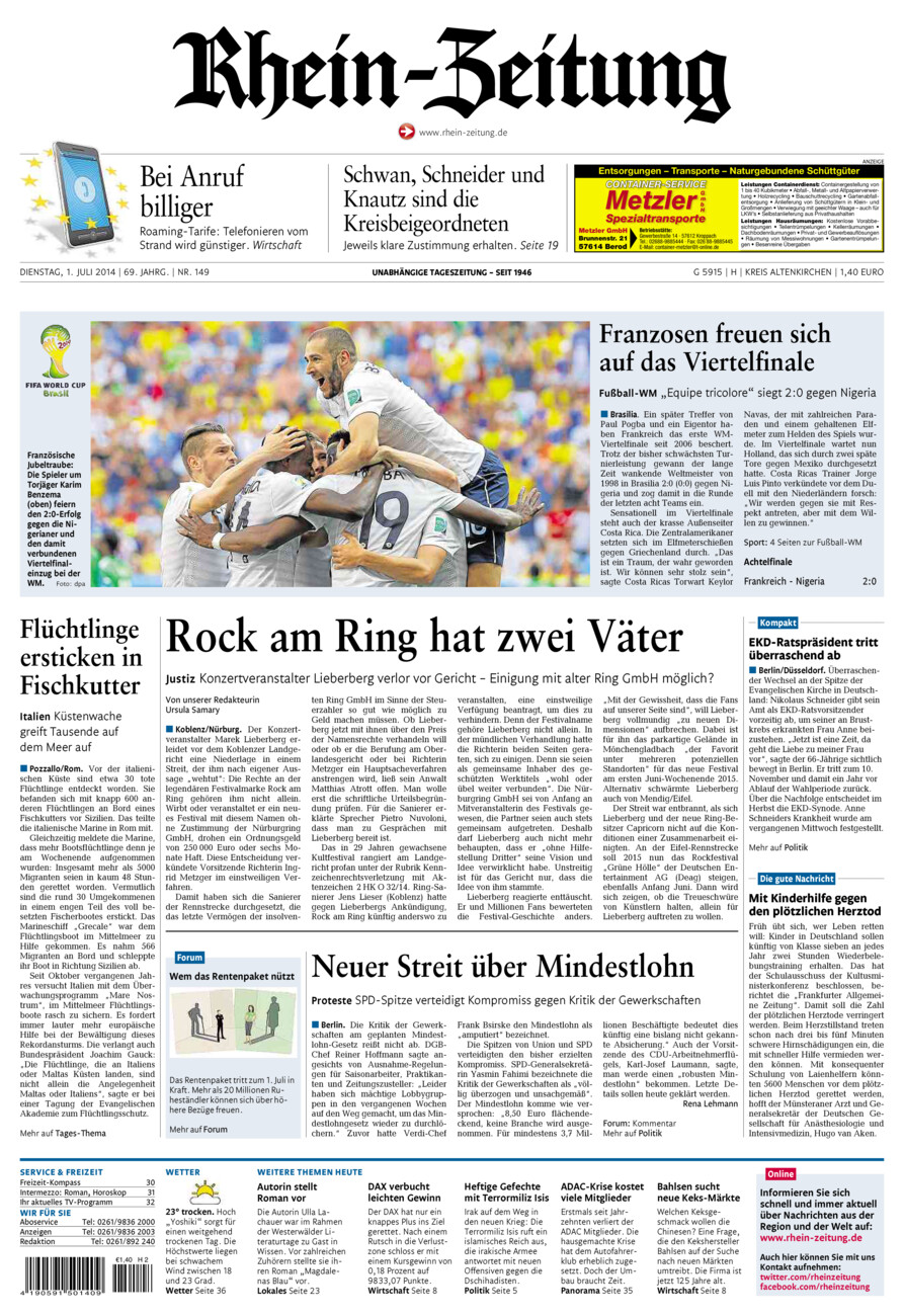 Rhein-Zeitung Kreis Altenkirchen vom Dienstag, 01.07.2014