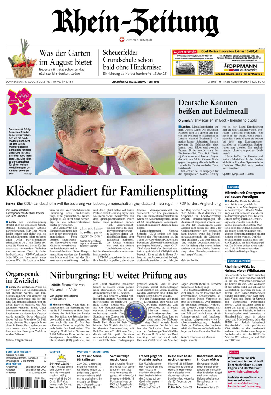 Rhein-Zeitung Kreis Altenkirchen vom Donnerstag, 09.08.2012