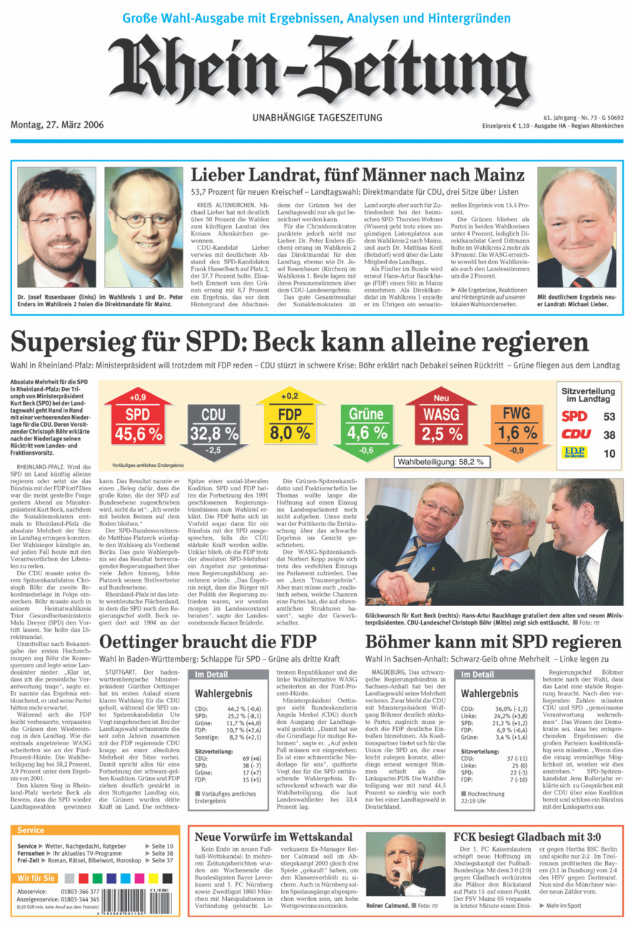 Rhein-Zeitung Kreis Altenkirchen vom Montag, 27.03.2006