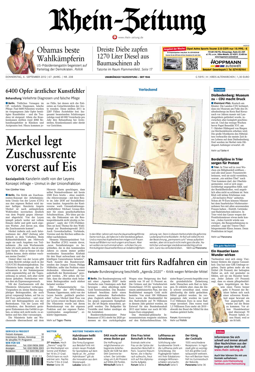 Rhein-Zeitung Kreis Altenkirchen vom Donnerstag, 06.09.2012