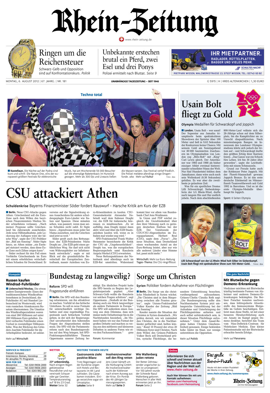 Rhein-Zeitung Kreis Altenkirchen vom Montag, 06.08.2012
