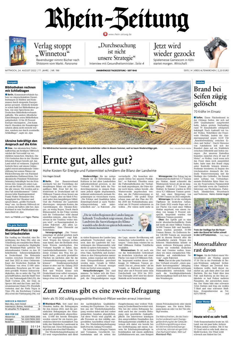Rhein-Zeitung Kreis Altenkirchen vom Mittwoch, 24.08.2022