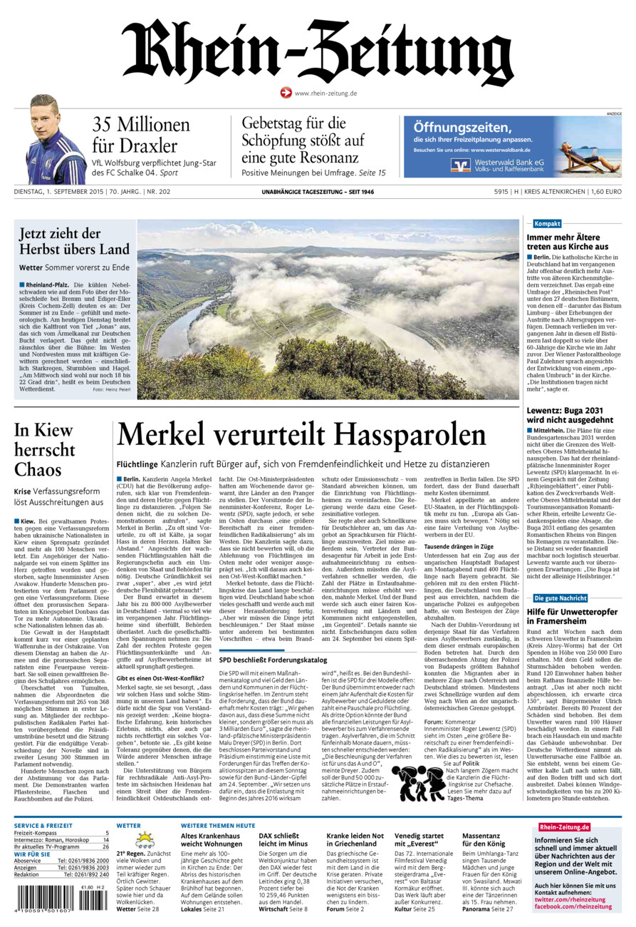 Rhein-Zeitung Kreis Altenkirchen vom Dienstag, 01.09.2015