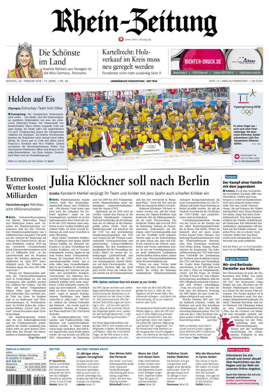 Rhein-Zeitung Kreis Altenkirchen vom Montag, 26.02.2018