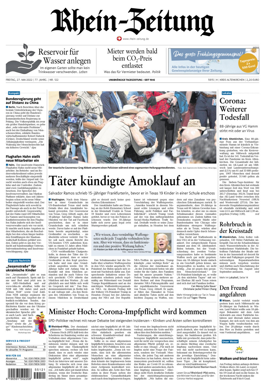 Rhein-Zeitung Kreis Altenkirchen vom Freitag, 27.05.2022