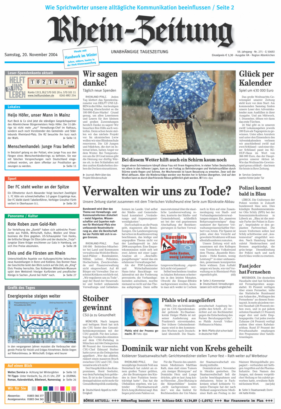 Rhein-Zeitung Kreis Altenkirchen vom Samstag, 20.11.2004