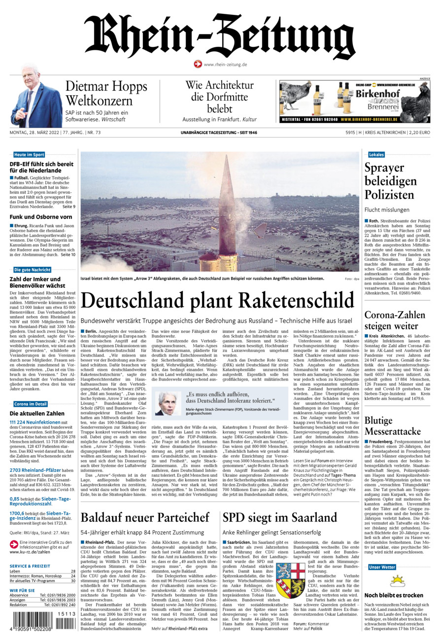 Rhein-Zeitung Kreis Altenkirchen vom Montag, 28.03.2022