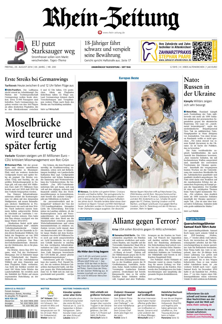 Rhein-Zeitung Kreis Altenkirchen vom Freitag, 29.08.2014