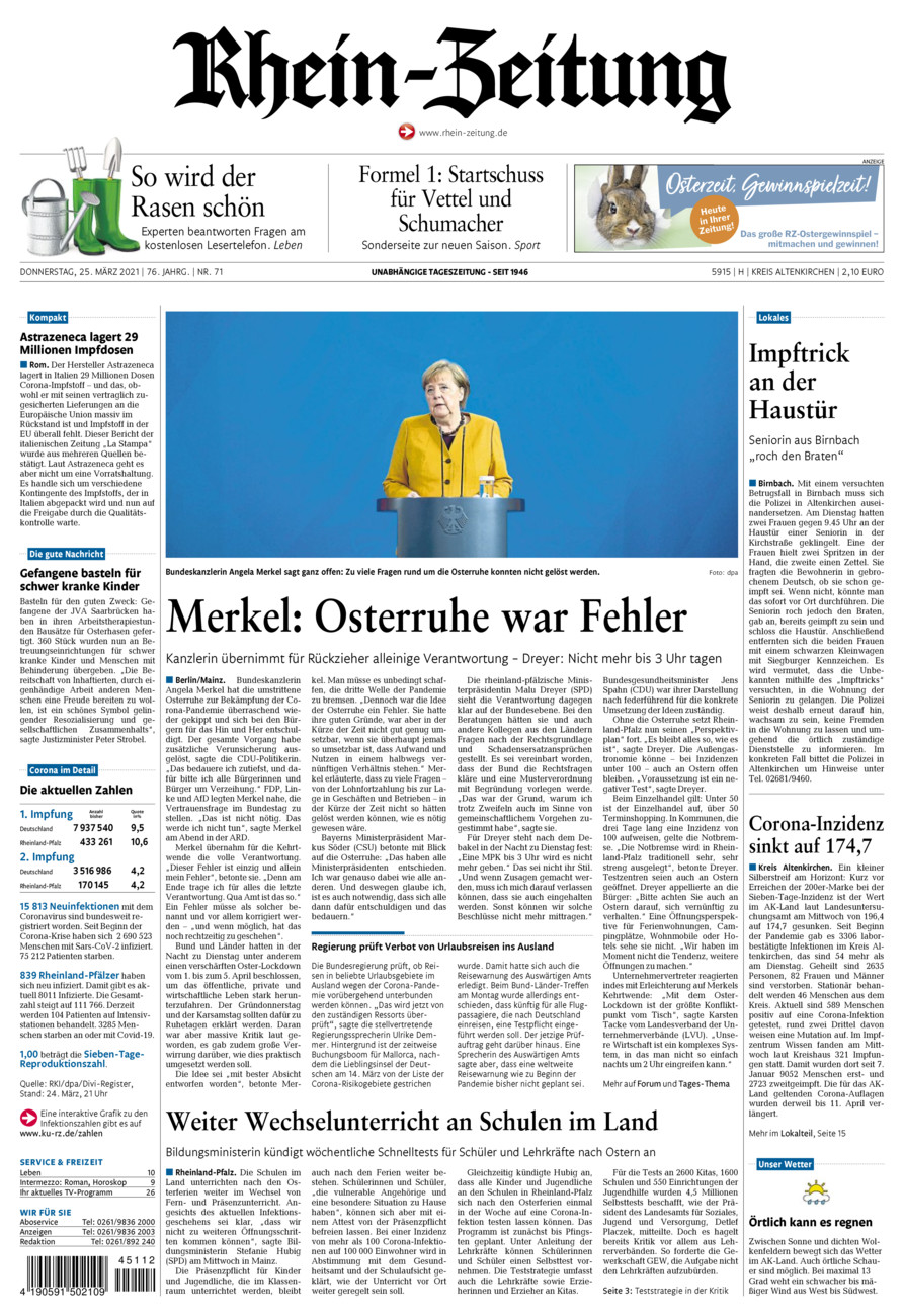 Rhein-Zeitung Kreis Altenkirchen vom Donnerstag, 25.03.2021