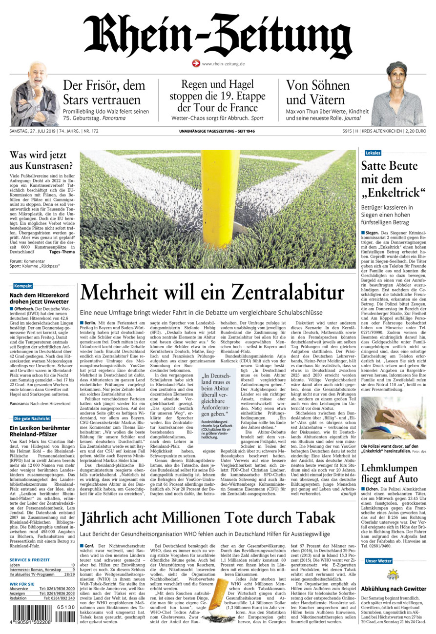 Rhein-Zeitung Kreis Altenkirchen vom Samstag, 27.07.2019