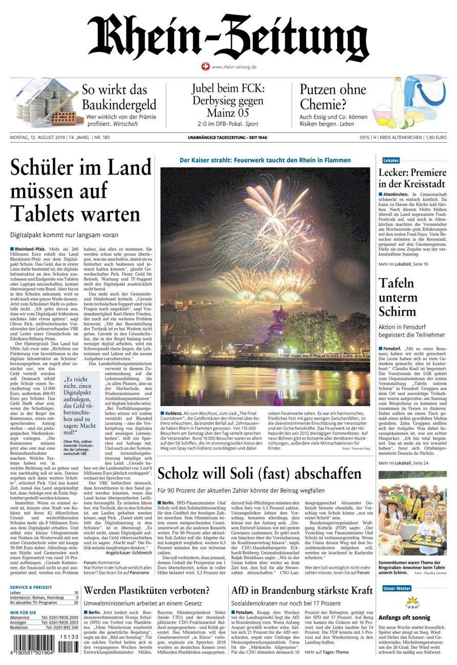 Rhein-Zeitung Kreis Altenkirchen vom Montag, 12.08.2019