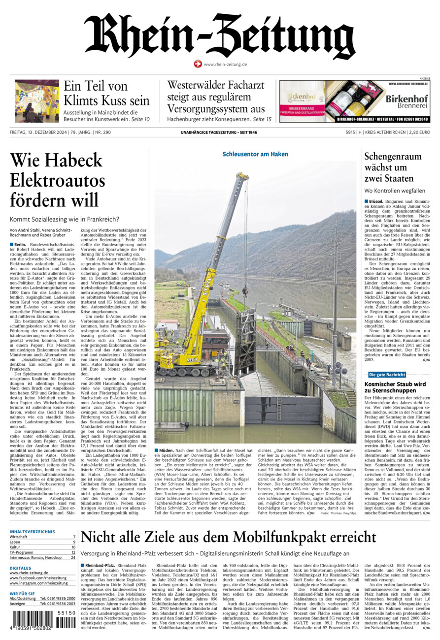 Rhein-Zeitung Kreis Altenkirchen vom Freitag, 13.12.2024