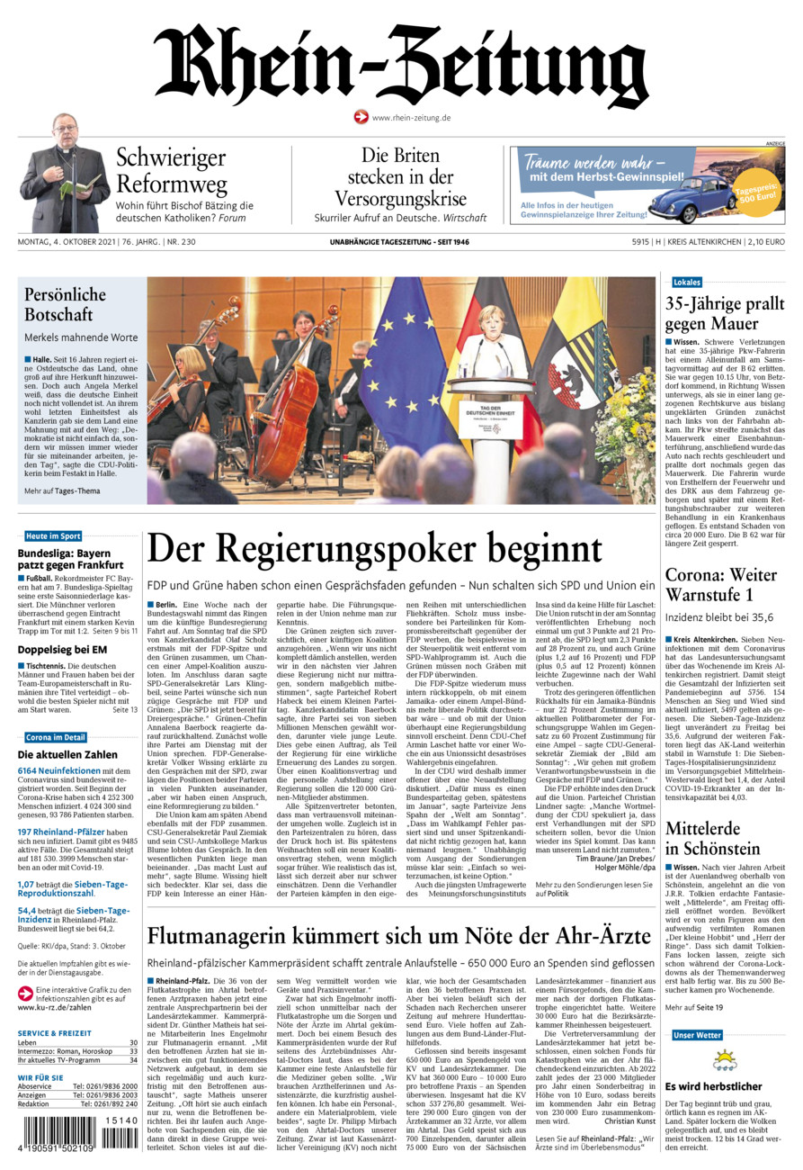 Rhein-Zeitung Kreis Altenkirchen vom Montag, 04.10.2021