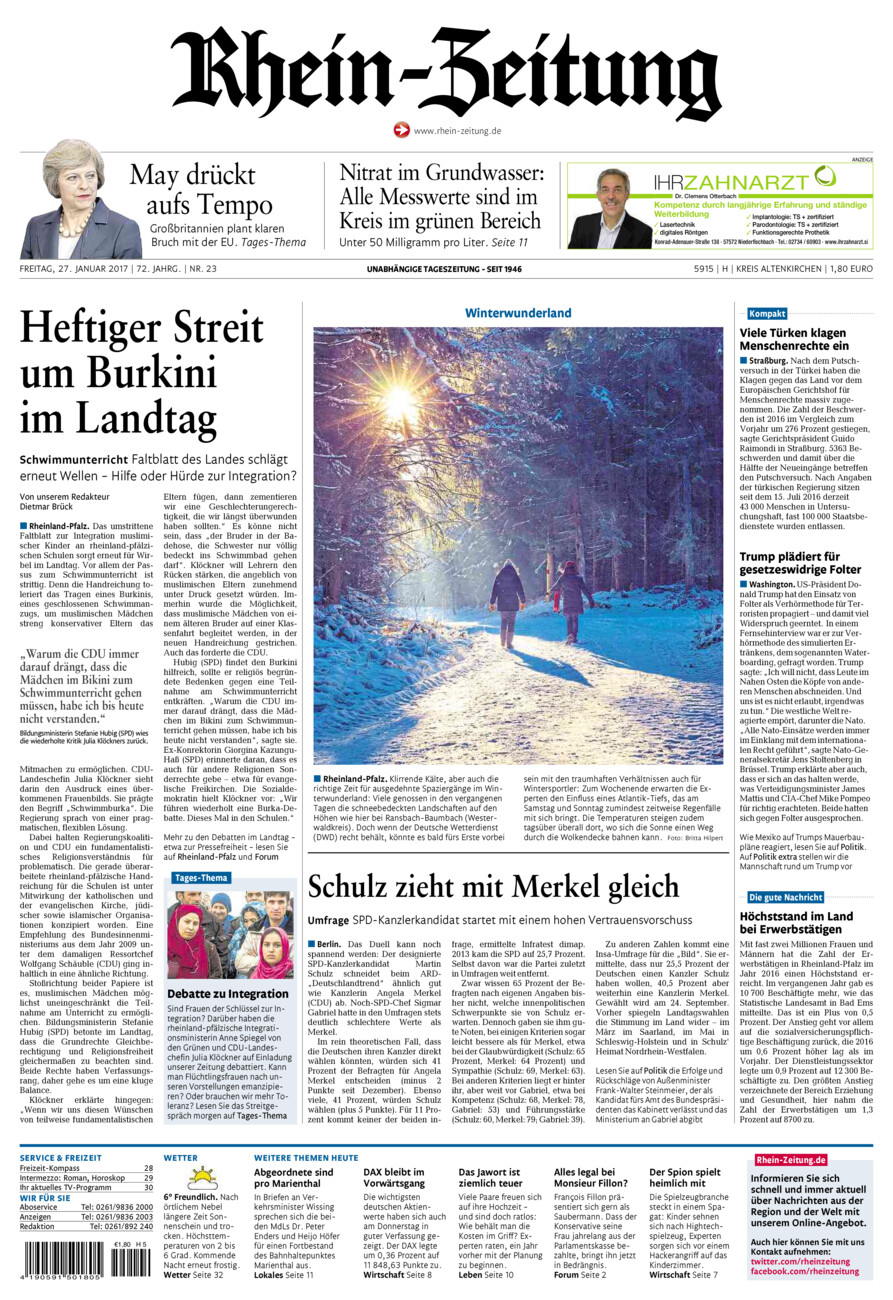 Rhein-Zeitung Kreis Altenkirchen vom Freitag, 27.01.2017
