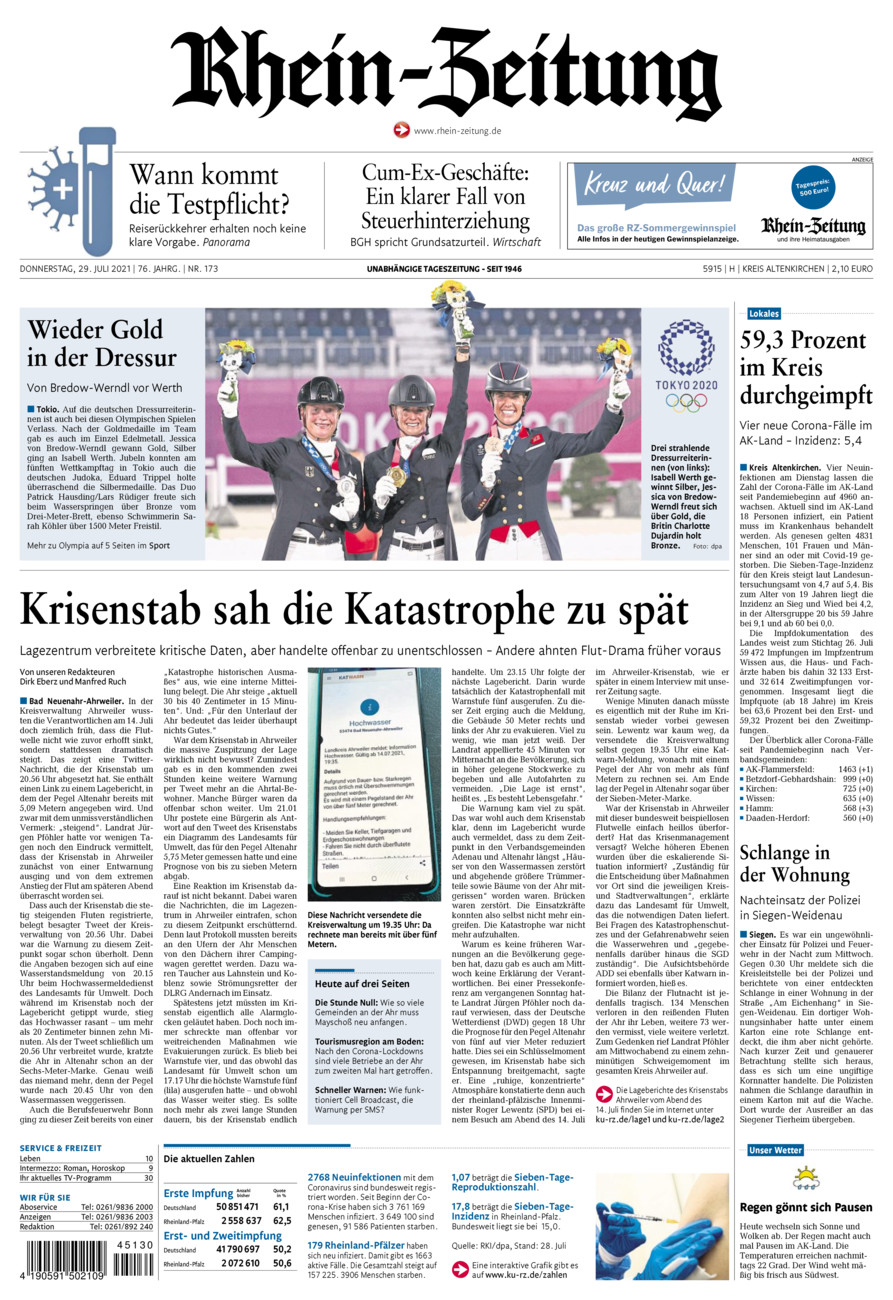 Rhein-Zeitung Kreis Altenkirchen vom Donnerstag, 29.07.2021