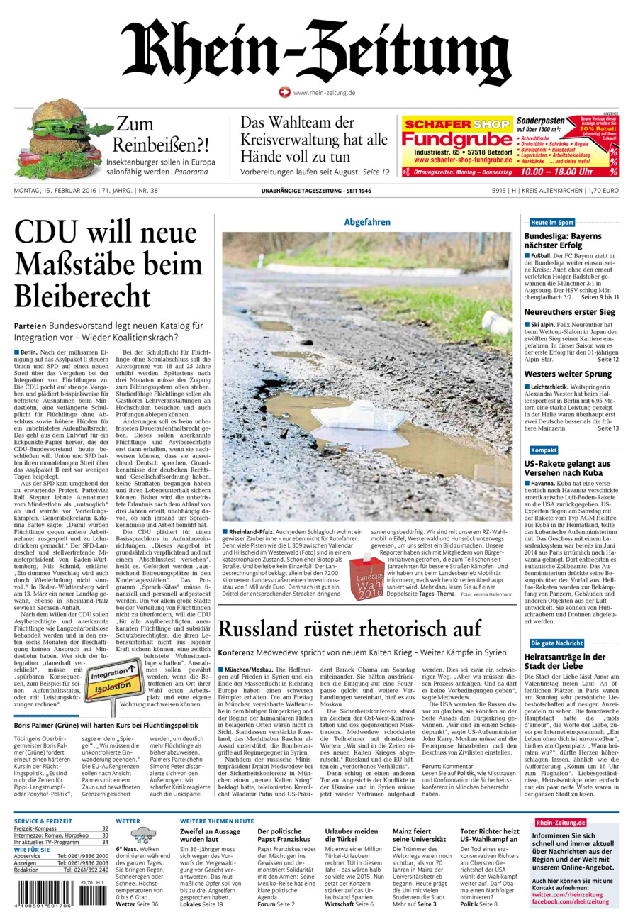 Rhein-Zeitung Kreis Altenkirchen vom Montag, 15.02.2016