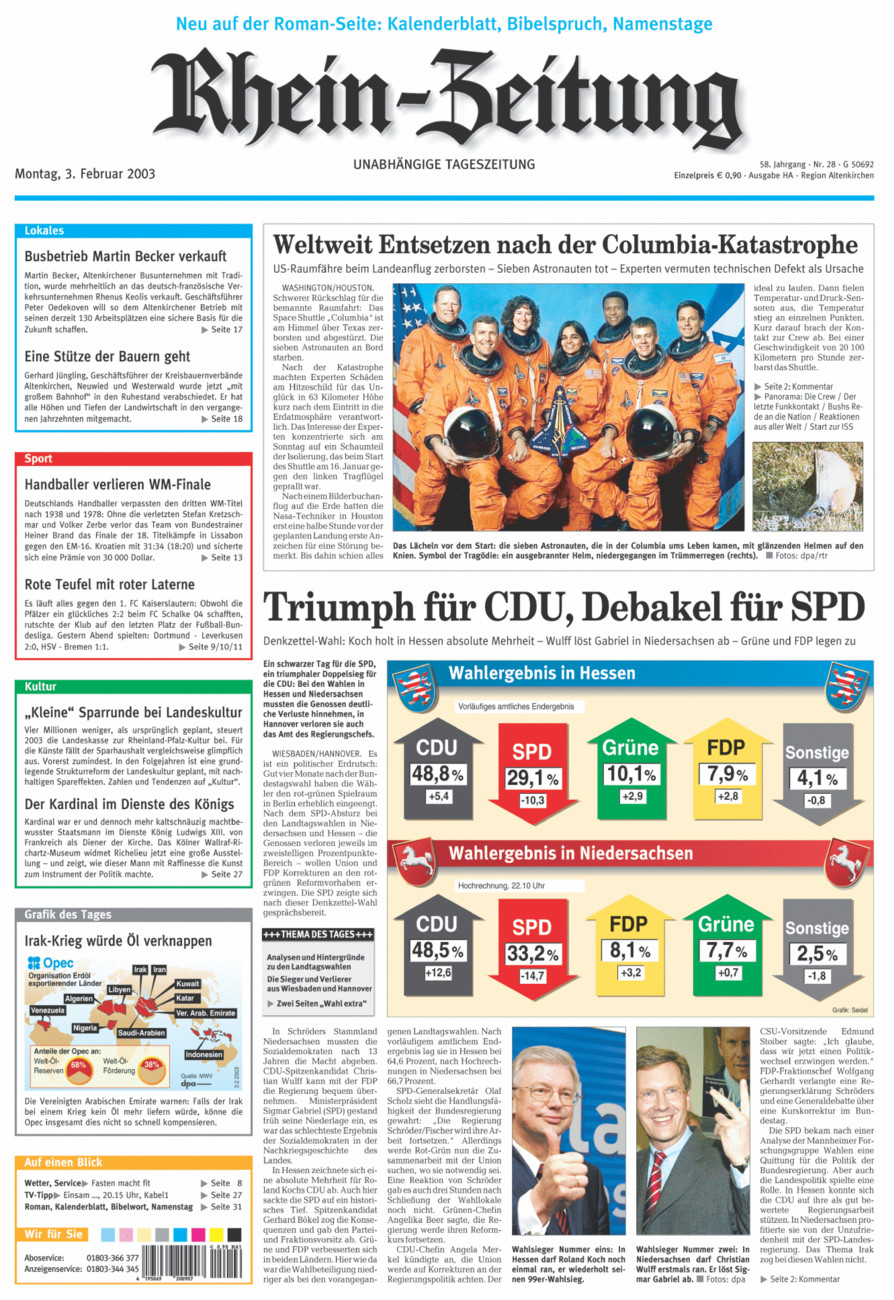 Rhein-Zeitung Kreis Altenkirchen vom Montag, 03.02.2003