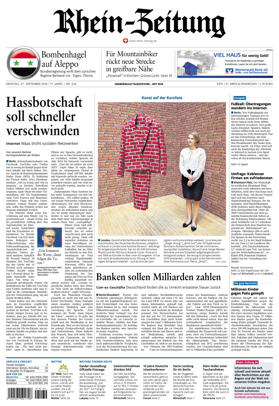 Rhein-Zeitung Kreis Altenkirchen vom Dienstag, 27.09.2016
