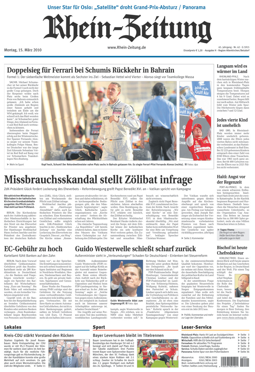 Rhein-Zeitung Kreis Altenkirchen vom Montag, 15.03.2010