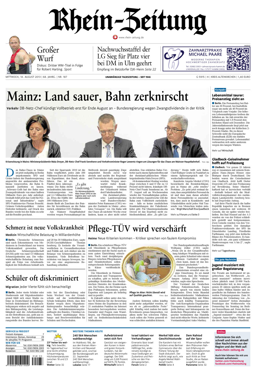 Rhein-Zeitung Kreis Altenkirchen vom Mittwoch, 14.08.2013