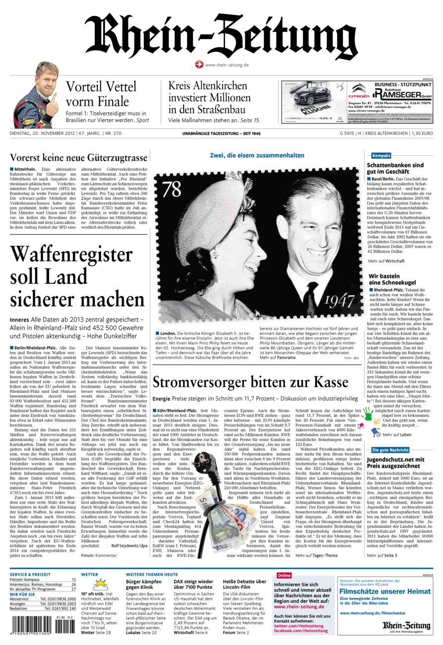 Rhein-Zeitung Kreis Altenkirchen vom Dienstag, 20.11.2012
