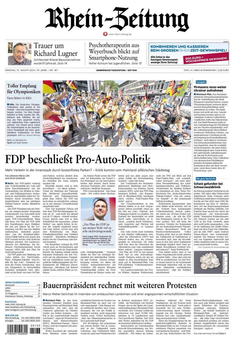 Rhein-Zeitung Kreis Altenkirchen vom Dienstag, 13.08.2024